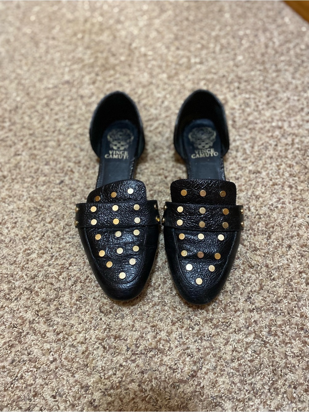 Vince Camuto Black Leather Studded Mules Size 6.5
